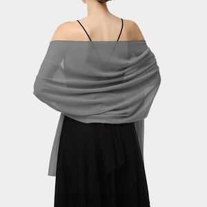 Grey Chiffon Scarf 68 Inches Long Style Shawl Plain Simple Casual